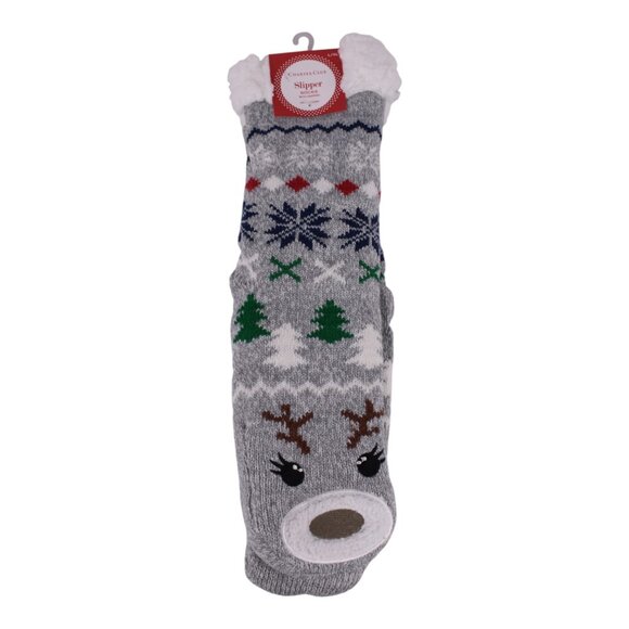 Charter Club Reindeer Face Sherpa-Lined Slipper Socks – Gray (L/XL) - Picture 3 of 6